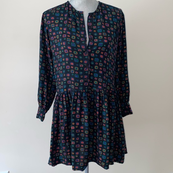 Vintage Gypsy Pier 1 Clothing Long Sleeve Geometric 80’s Print Mini Dress Size S - Picture 2 of 12